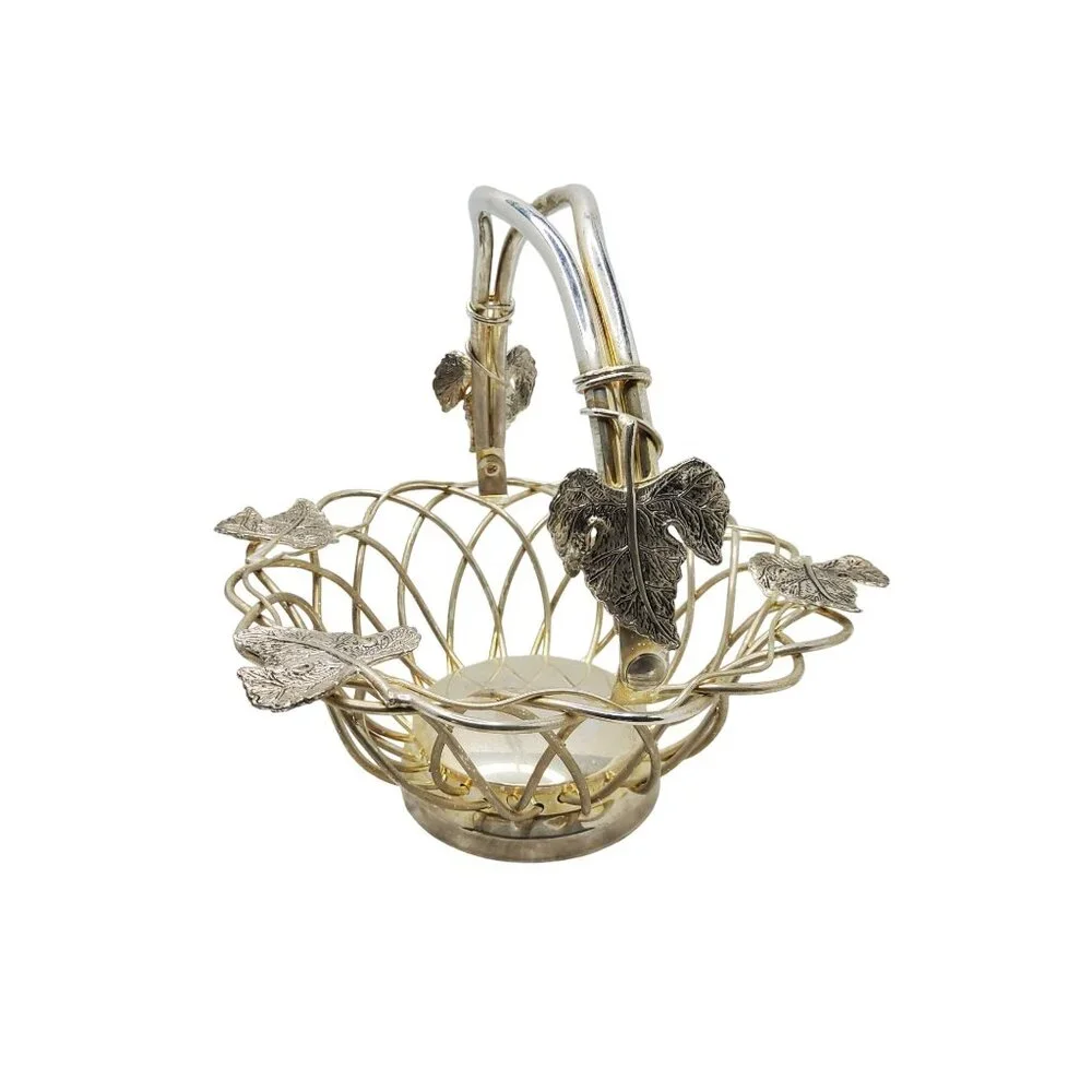Vintage Godinger Silver-Plated Woven Basket With Leaf Accents